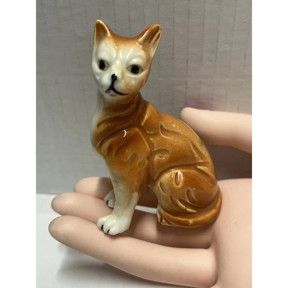 Vintage Orange Tabby Cat Figurine Porcelain Ceramic Feline Kitty‎ Cat 3.5
